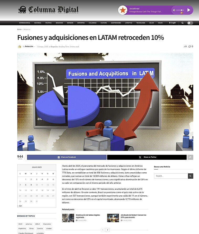 Fusiones y adquisiciones en LATAM retroceden 10%